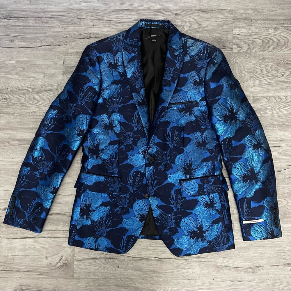 Mens Slim Fit Blue Floral Blazer